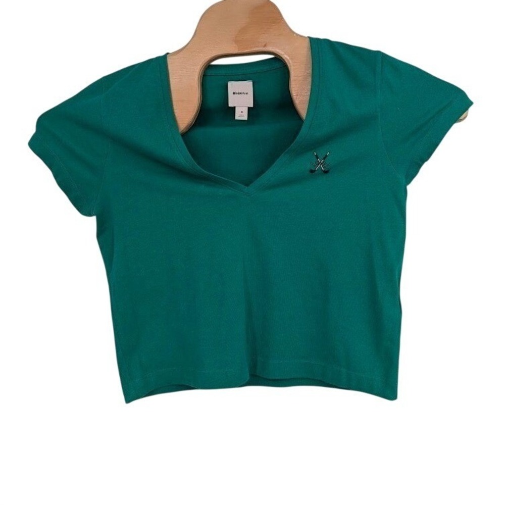 Maeve V-neck short sleeve Shirt Women's Golf club embroidered logo green‎ sz M